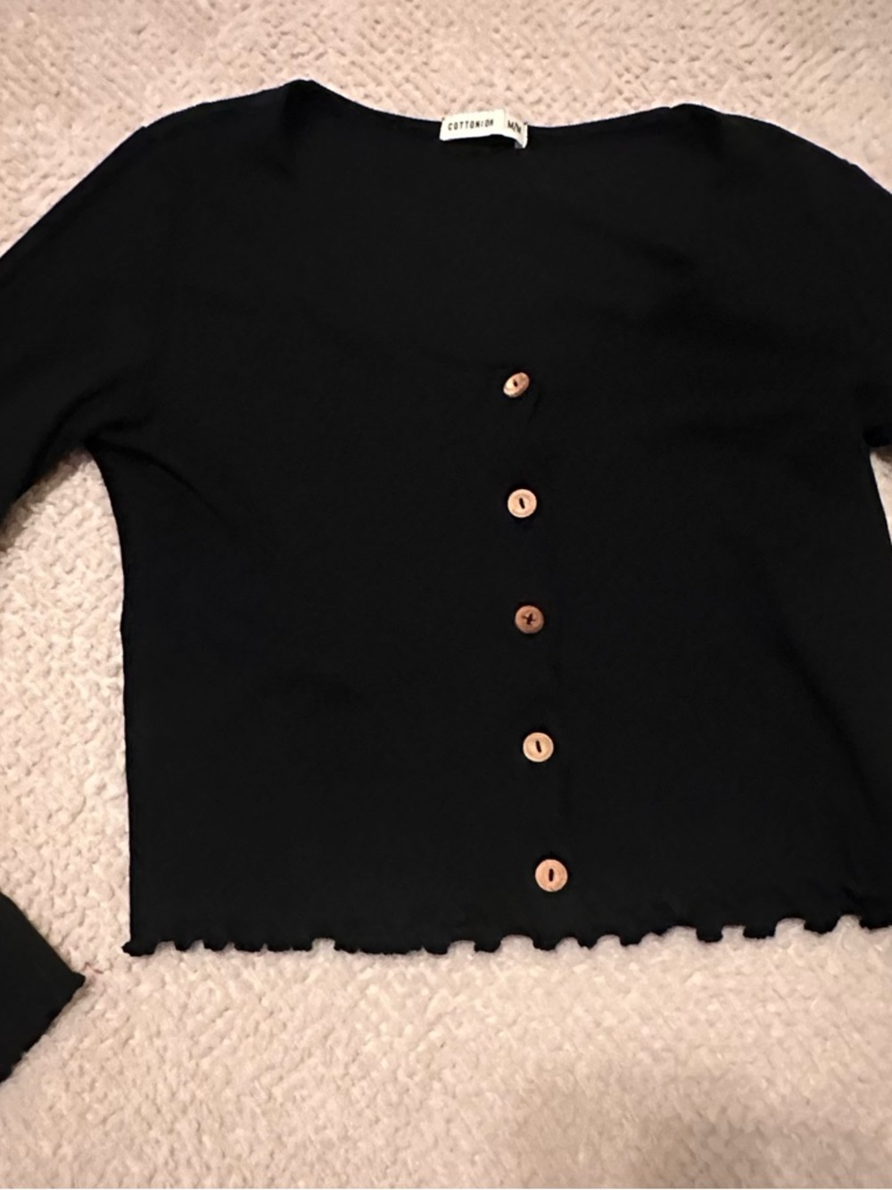 Cotton on , Black Button-Front Knit Top with Wooden Buttons